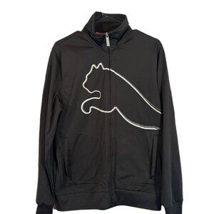 Puma Black Athletic Puma Cat Logo Mock Neck Full Zip Jacket Men Sz M